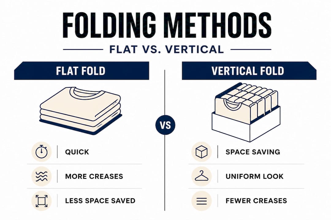Infographic comparing flat and vertical streetwear folding