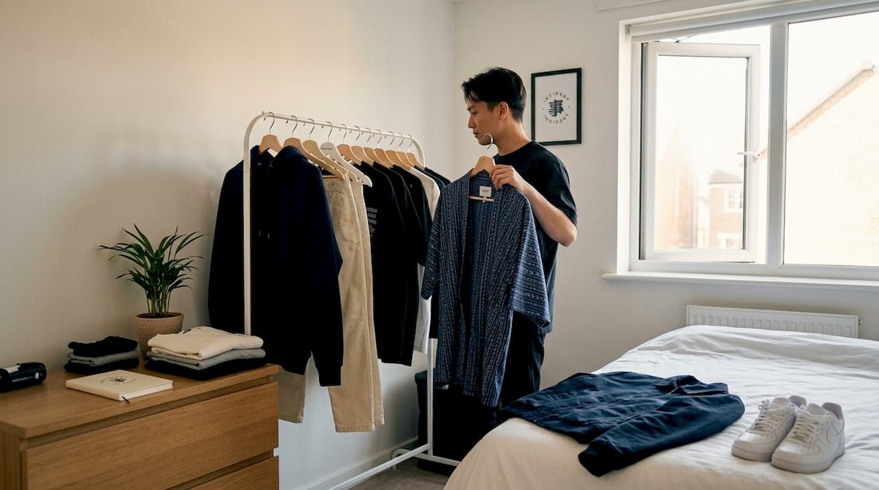 Person matching Japanese prints in bedroom
