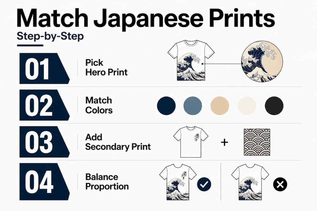 Infographic with steps to match Japanese prints