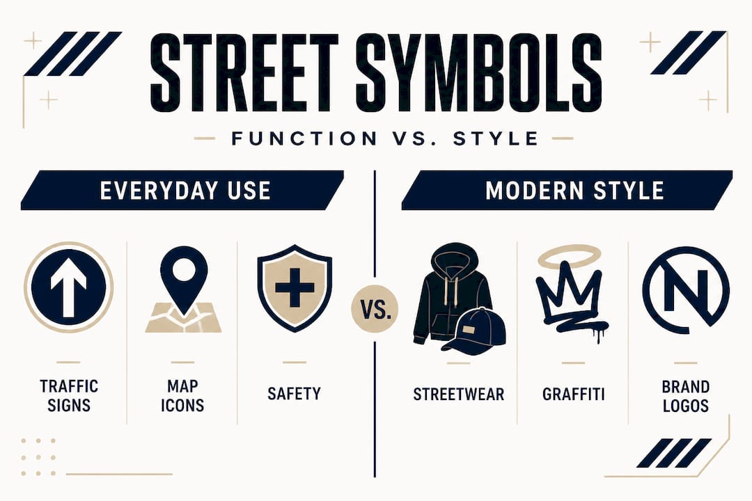 Infographic comparing function and style in Japanese street symbols