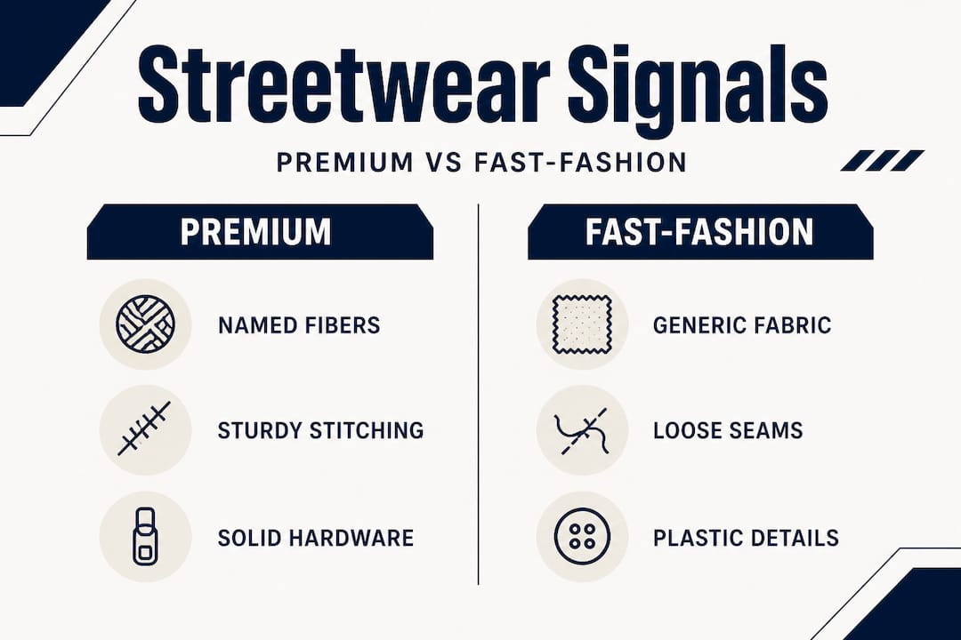 Infographic comparing premium and fast-fashion streetwear signals