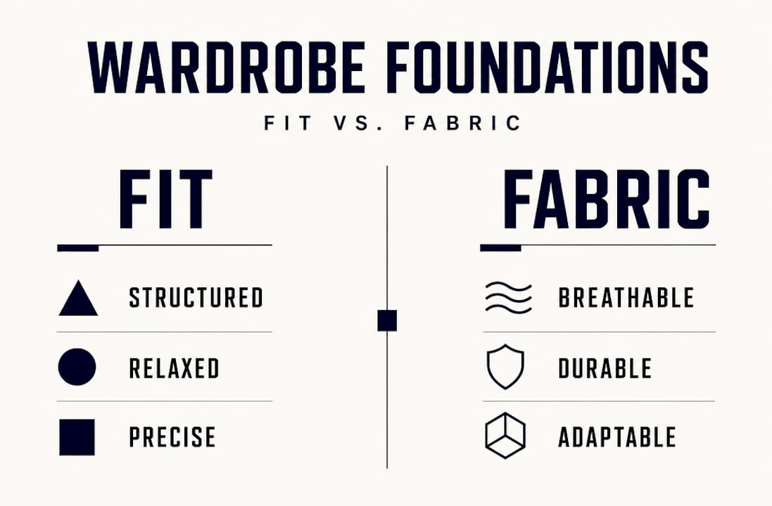 Infographic comparing fit and fabric for wardrobe versatility