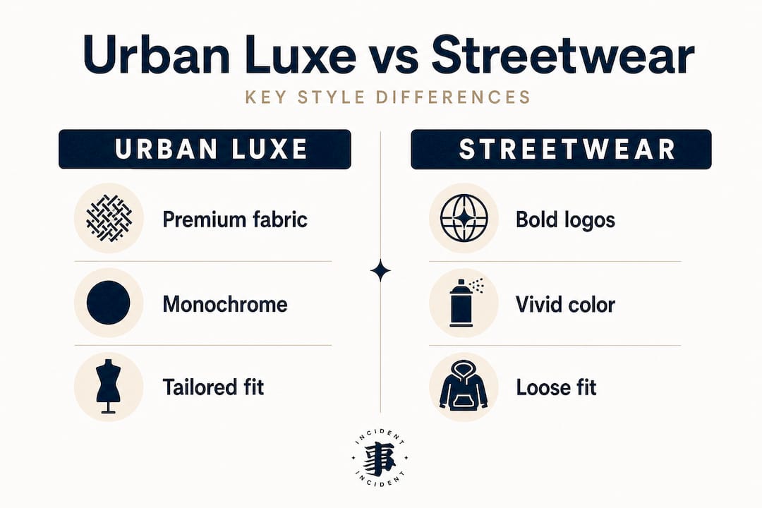 Infographic comparing urban luxe and streetwear key traits