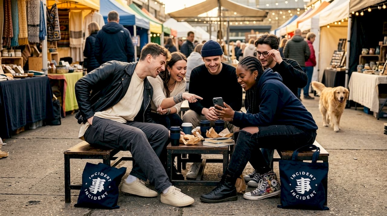 Young people sharing fashion posts in café
