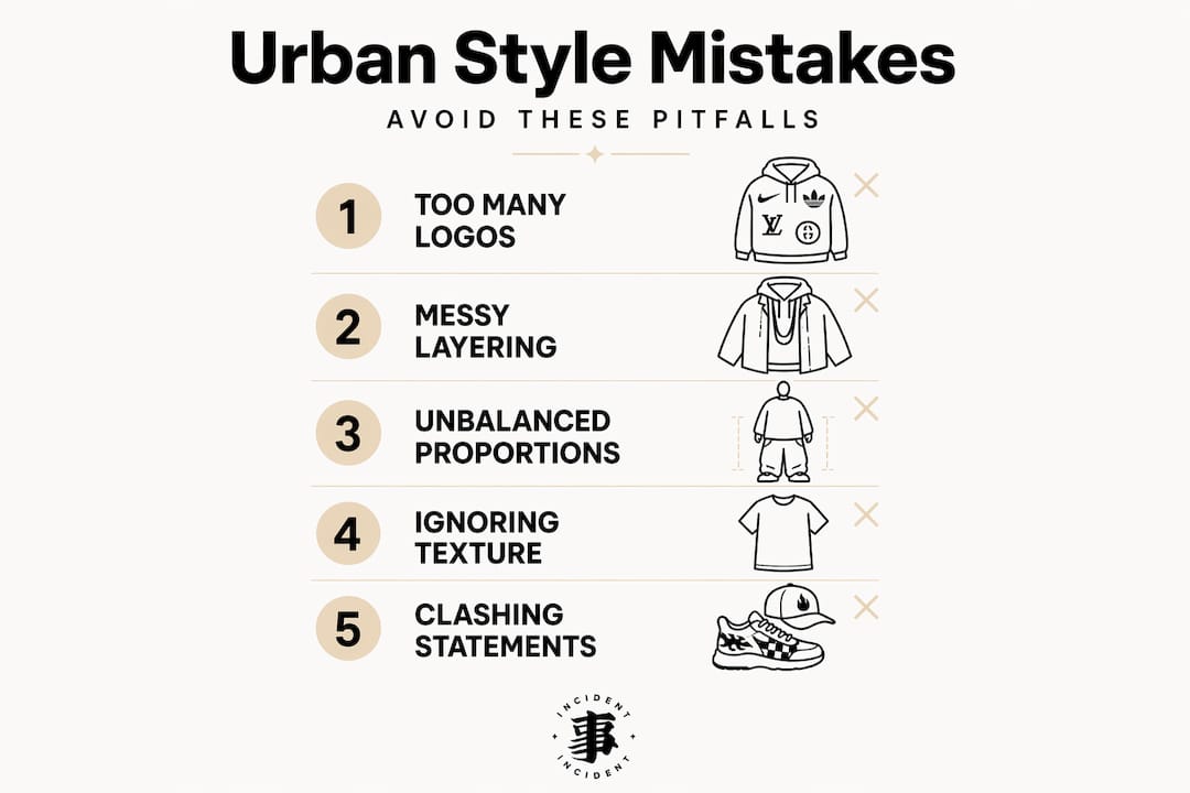 Infographic showing common urban style mistakes