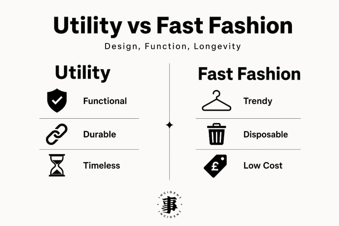 Infographic comparing utility and fast fashion features