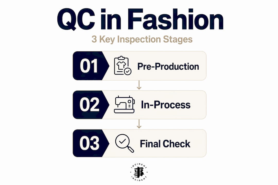 Infographic showing three steps of quality control in fashion