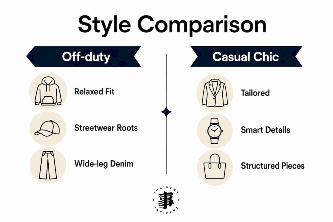 Infographic comparing off-duty style and casual chic