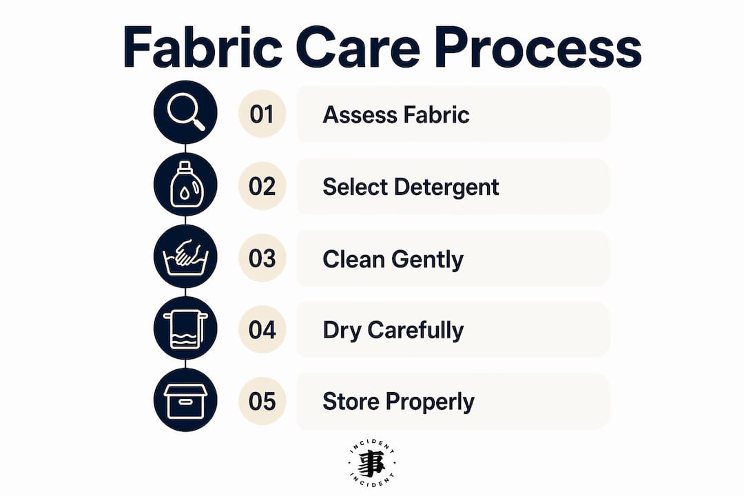 Infographic showing premium fabric care process steps