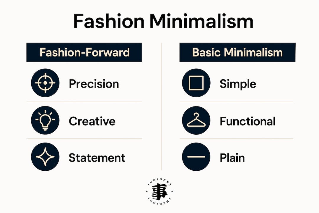 Infographic contrasting fashion-forward vs basic minimalism