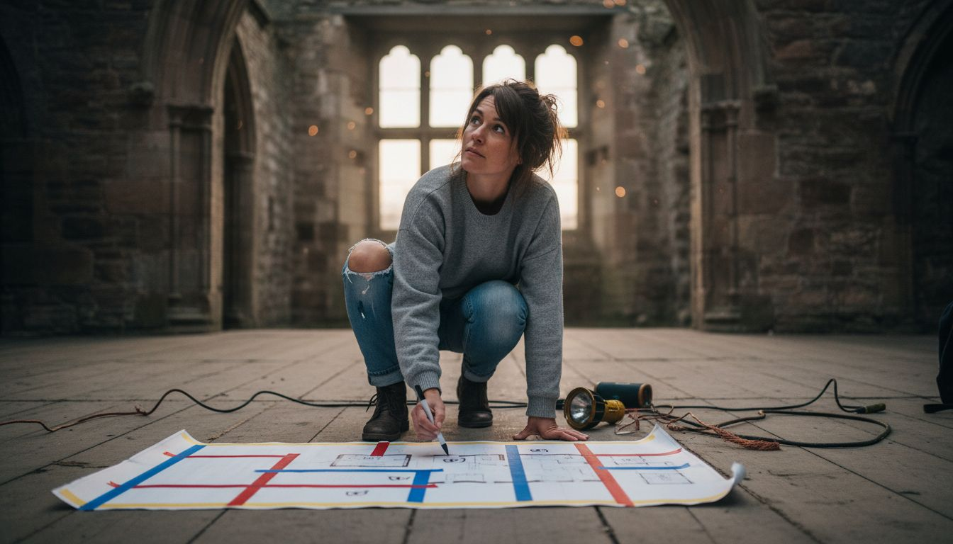 DJ mapping speaker spots on historic venue stage