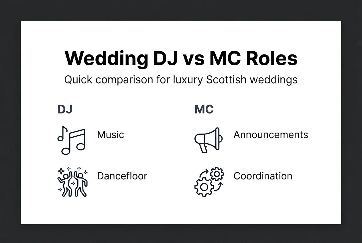 Wedding DJ vs MC comparison infographic
