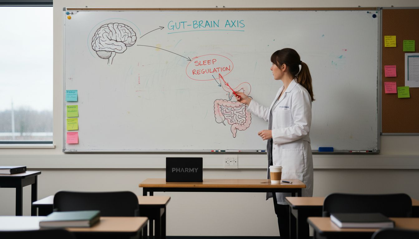 Instructor explaining gut-brain axis diagram