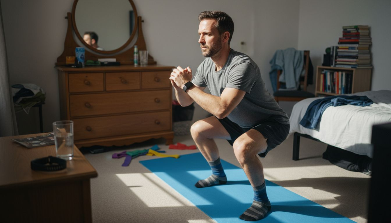 Man performing beginner strength squats