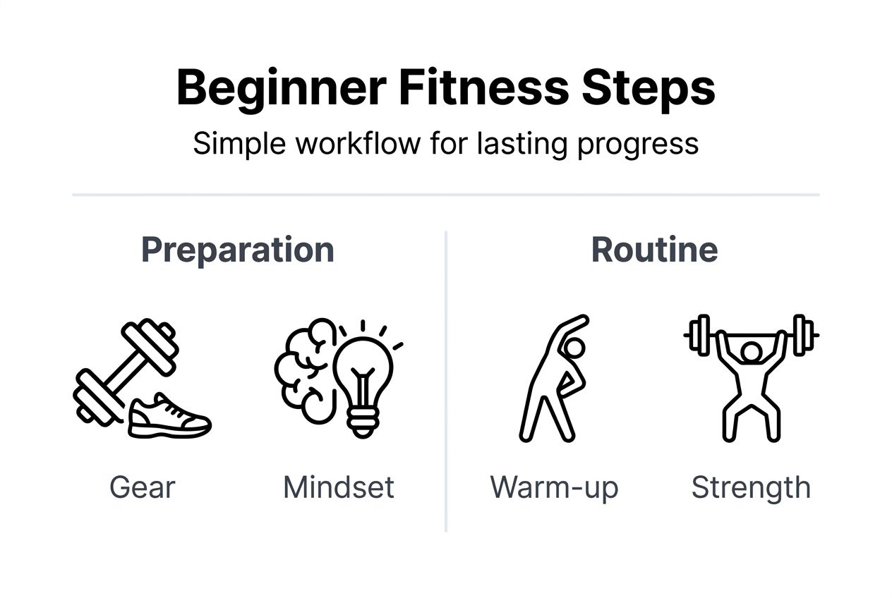 Infographic showing beginner fitness workflow steps