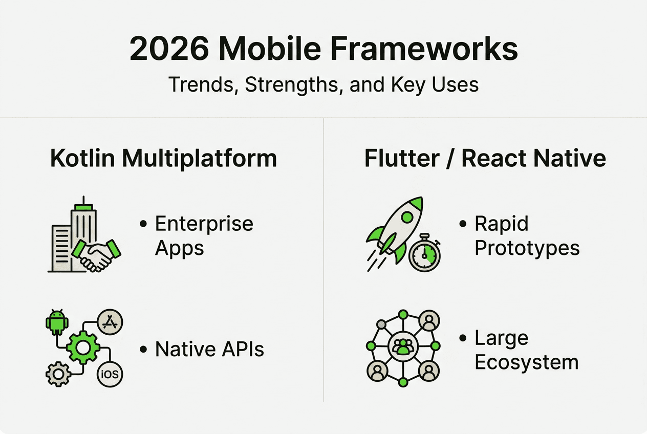 Infographic comparing 2026 mobile app frameworks