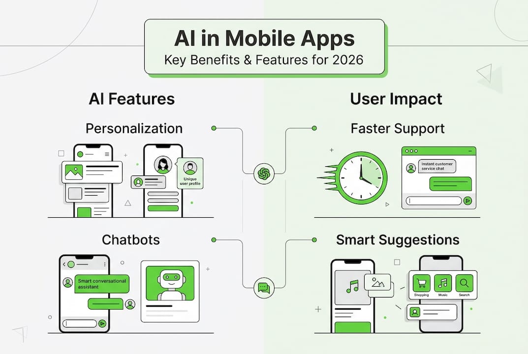 AI features and benefits infographic for apps