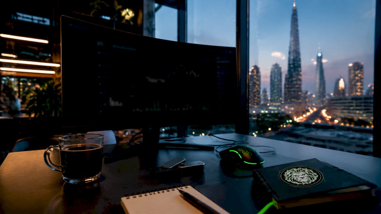 Fintech tech setup with gaming elements in Dubai office