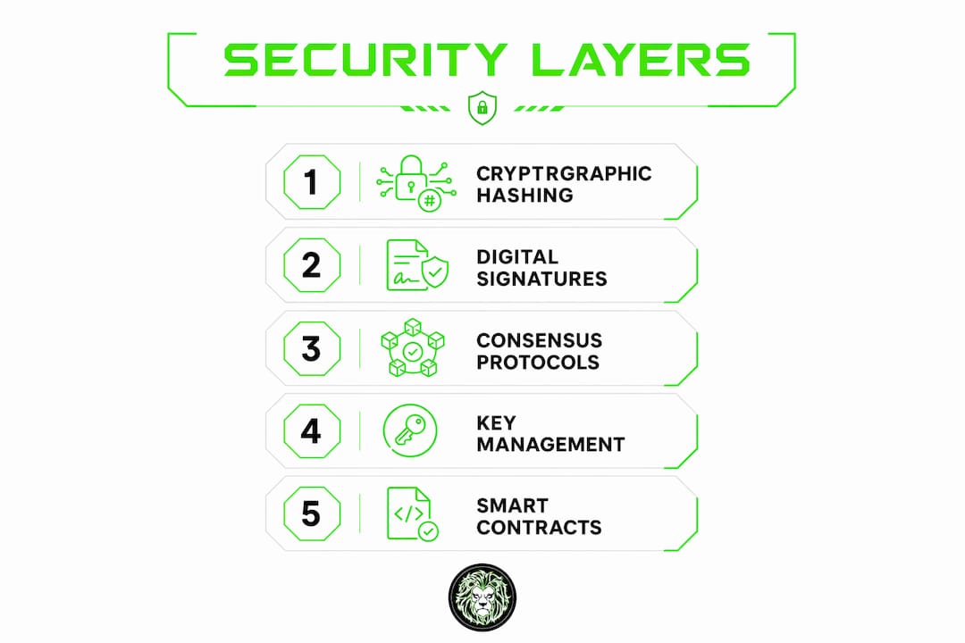 Infographic showing blockchain security layers