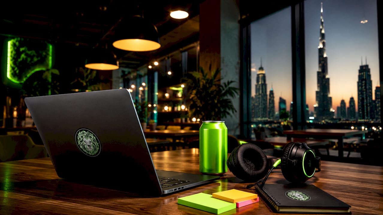 Gaming startup desk with Web3 onboarding setup