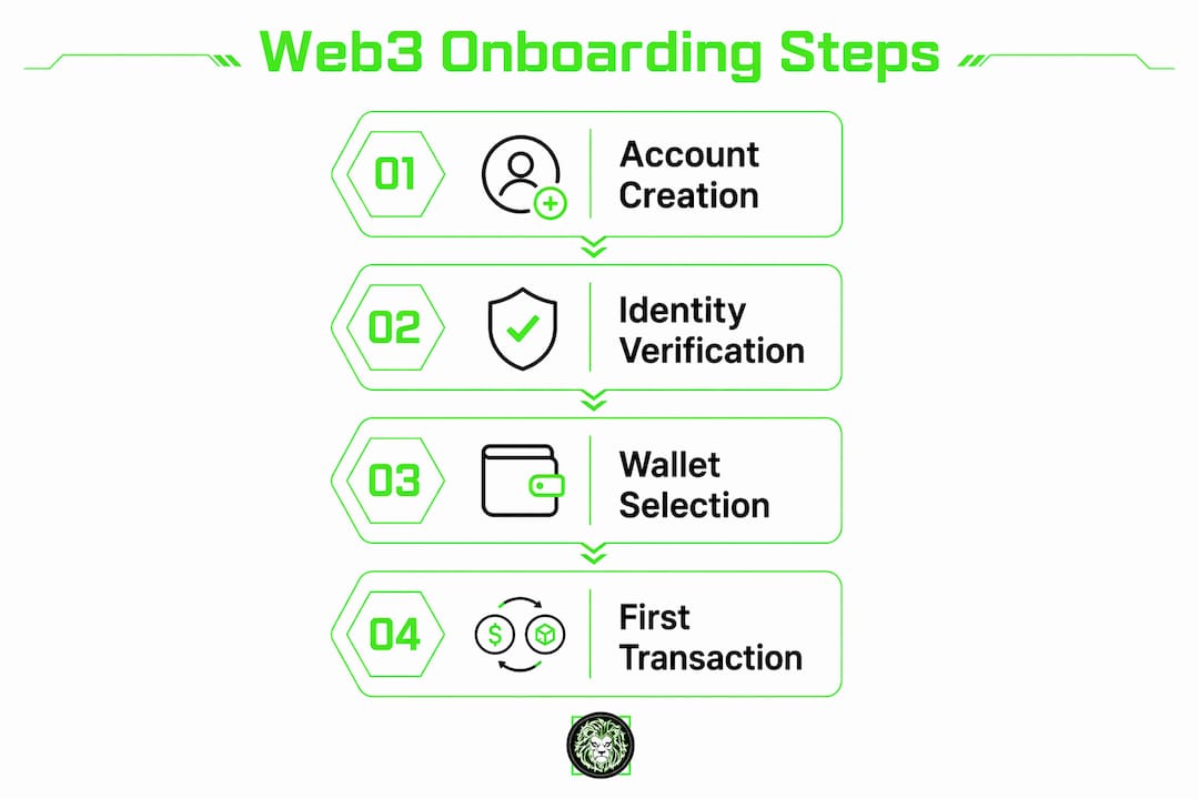 Infographic illustrating Web3 onboarding steps