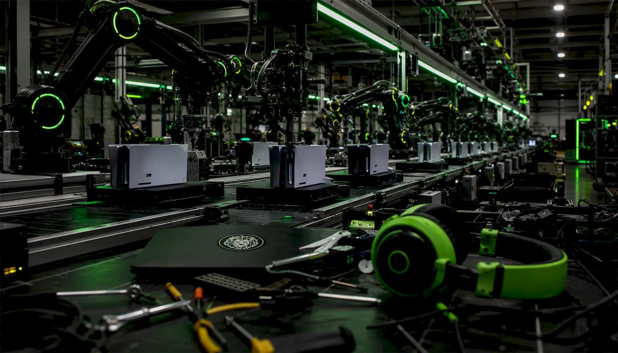 Automated production line with gaming gear