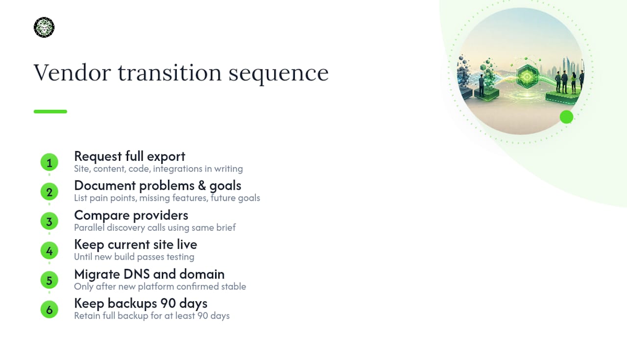 Six-stage software vendor transition process