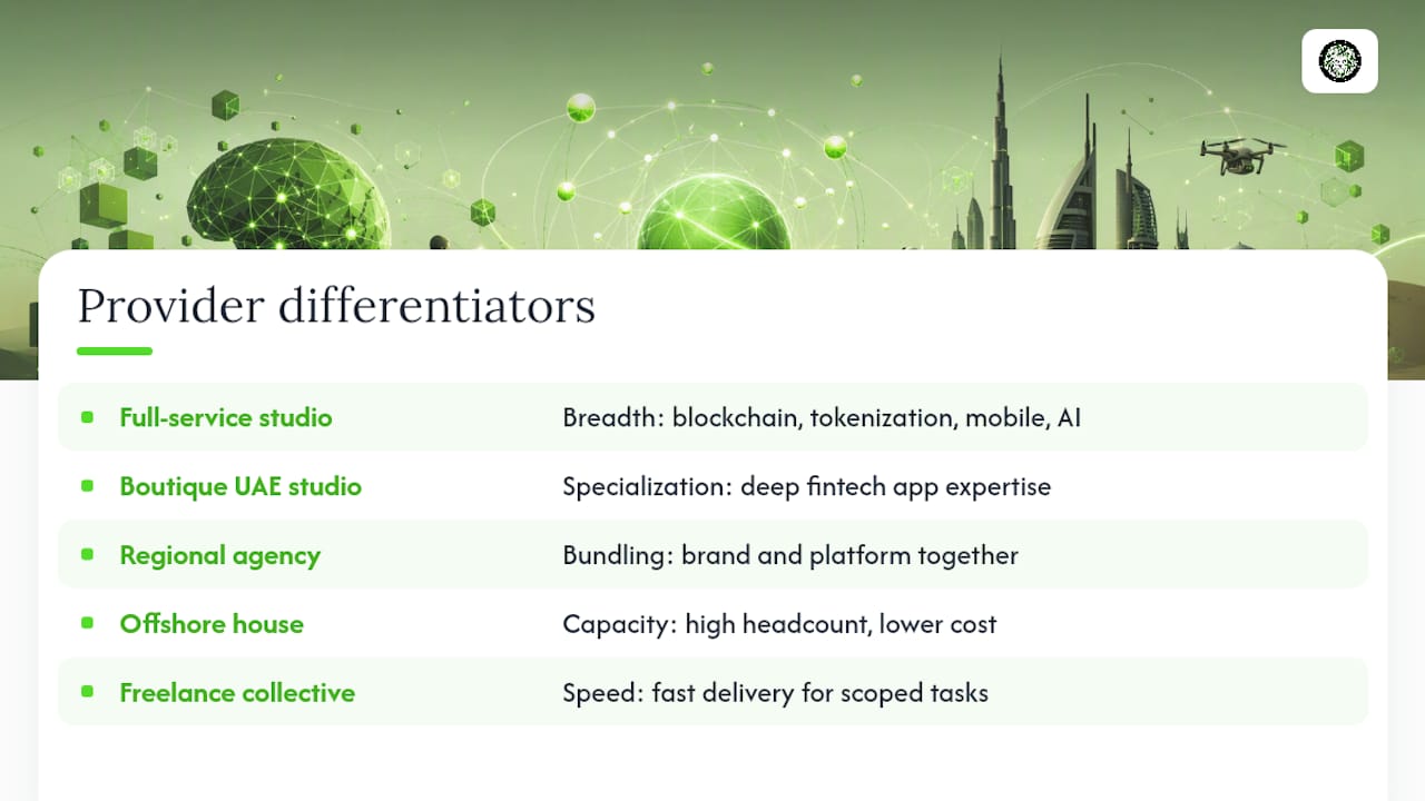 Comparison of five software provider categories