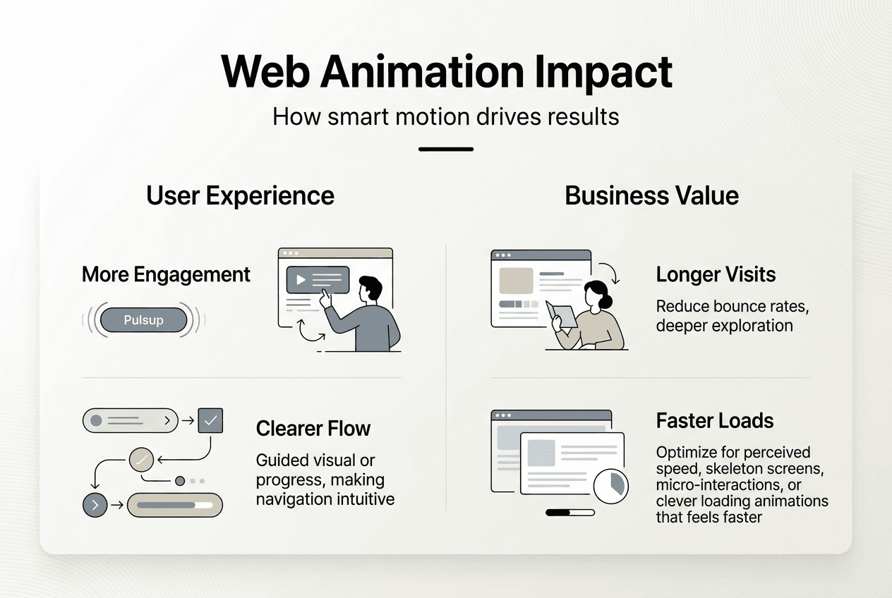 Infographic showing web animation impact on engagement and business