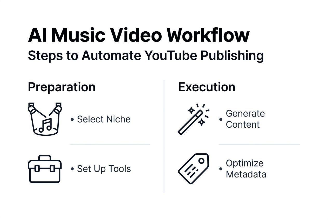 Infographic showing steps in AI music video publishing