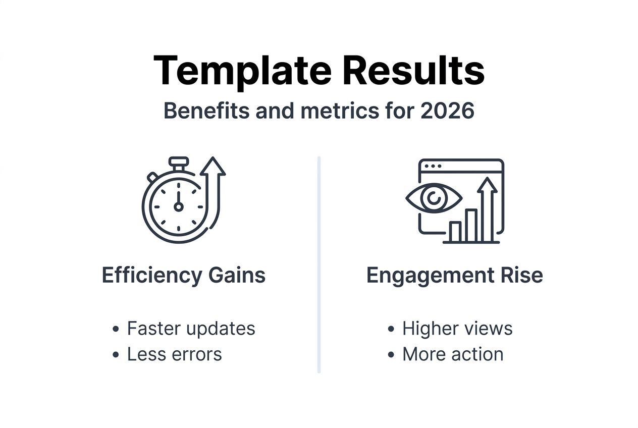 Infographic showing template benefits and metrics