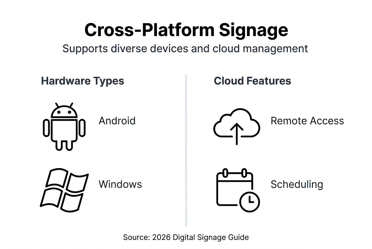 Infographic showing signage hardware and cloud features