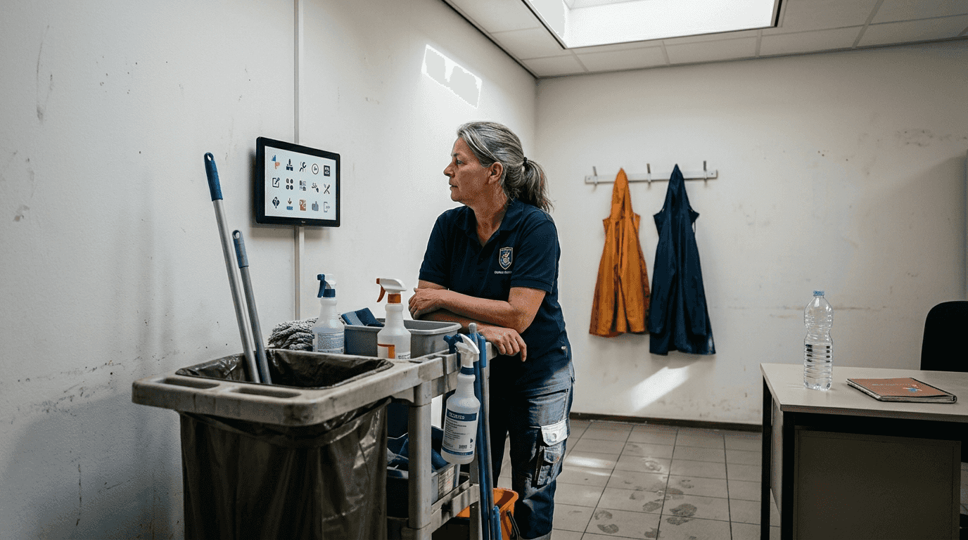 Docentenkamer met digitaal informatiescherm op school
