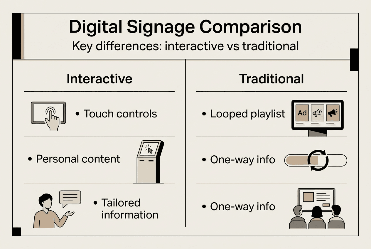 Infographic comparing interactive and traditional signage