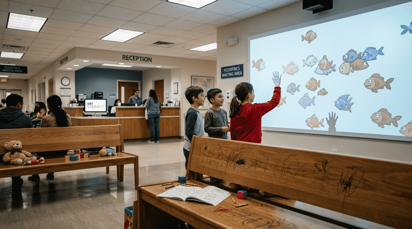 Children playing at hospital interactive wall display