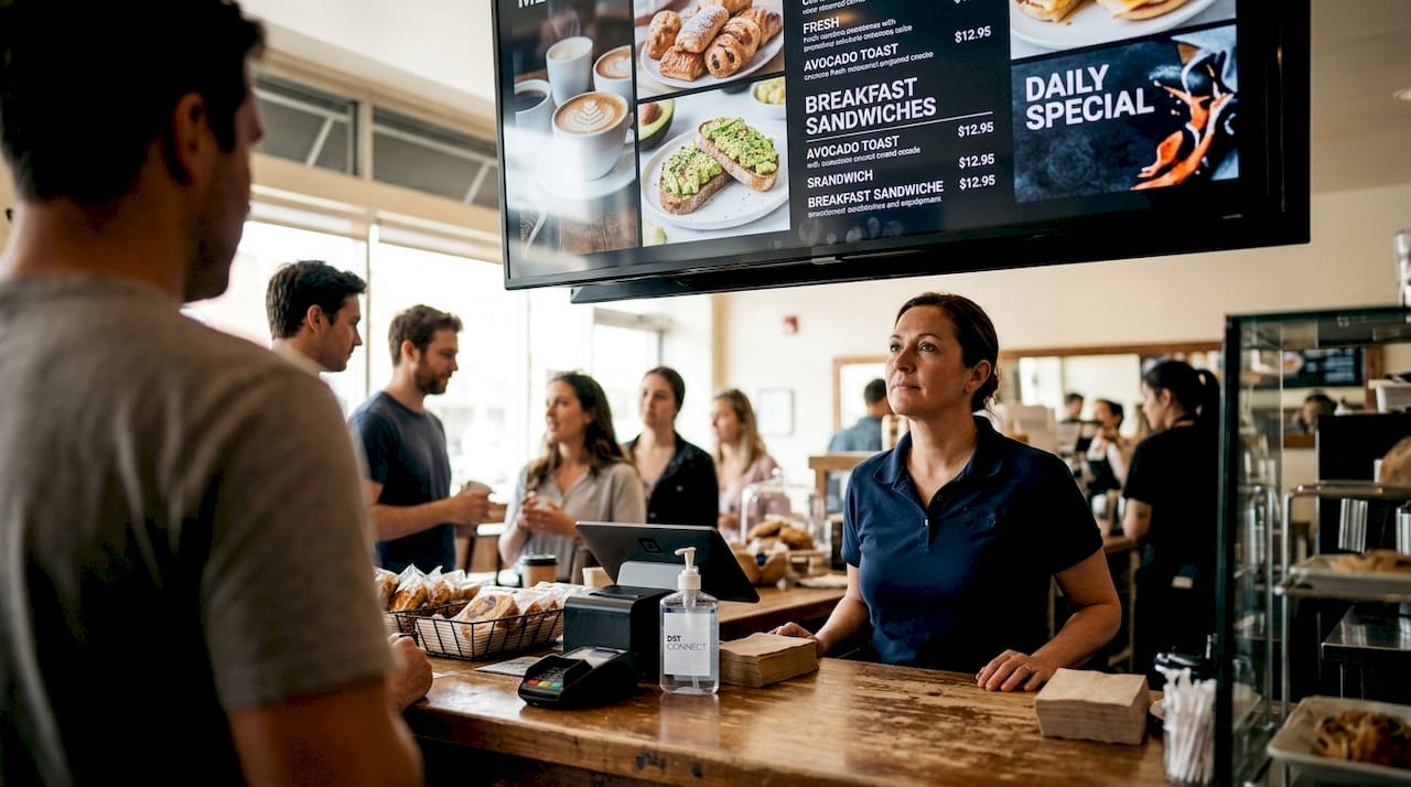 Retail cafe with dynamic digital menu board