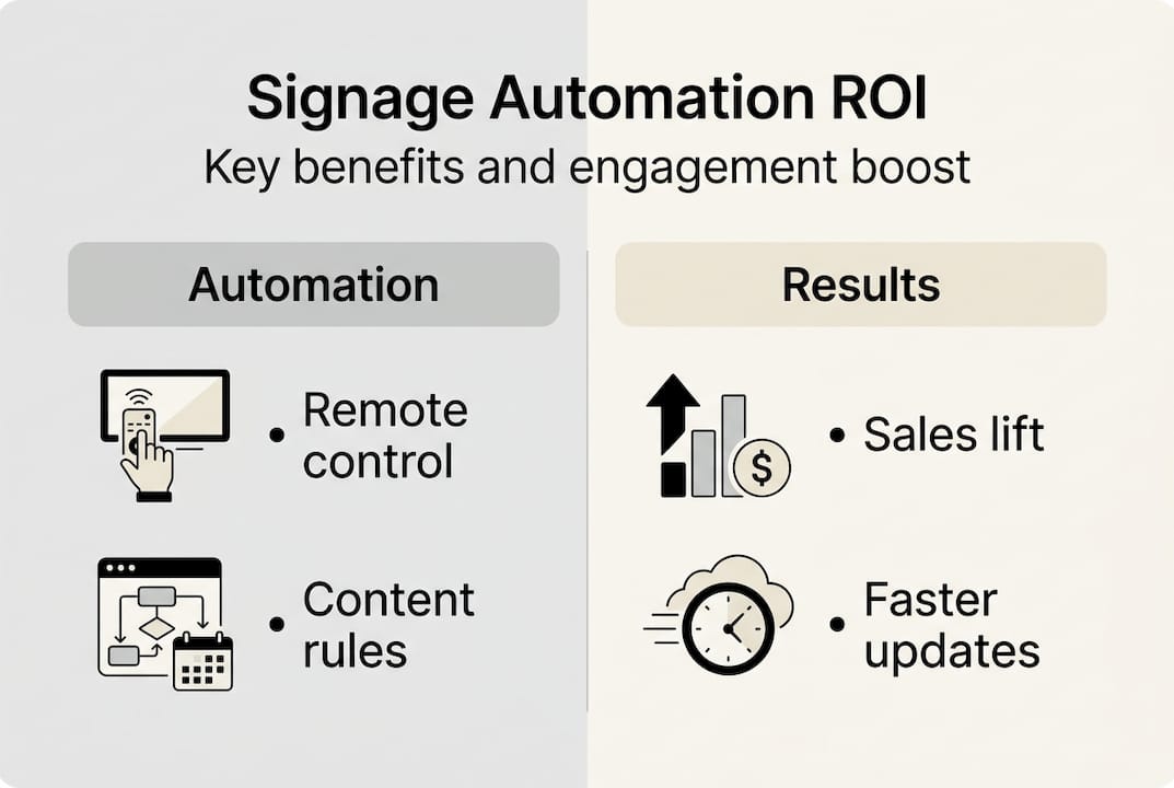 Infographic showing signage automation ROI benefits