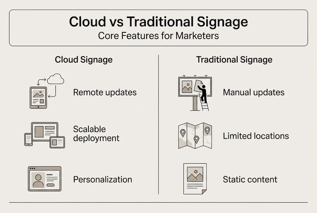 Infographic compares cloud and traditional signage features