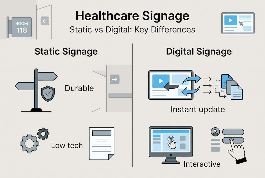 Infographic comparing static versus digital signage