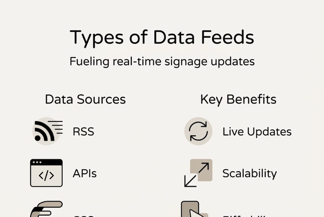 Infographic of digital signage data feed types and benefits