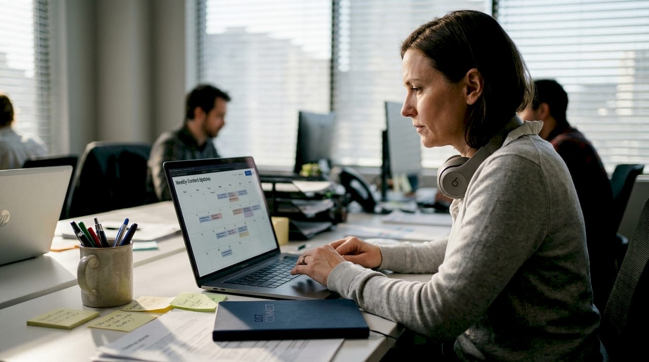 IT specialist remotely managing display schedules