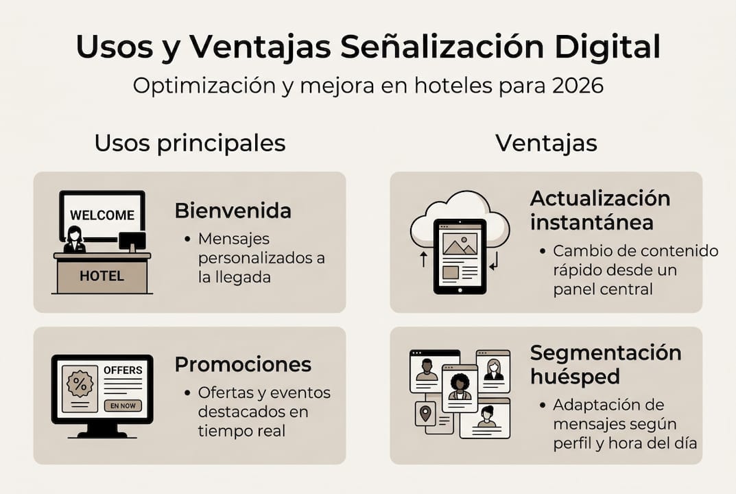 Infografía sobre aplicaciones y beneficios en el sector hotelero