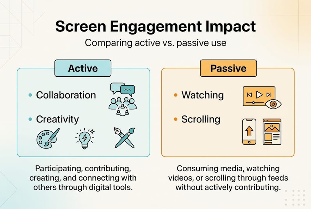 Infographic showing active versus passive screen engagement