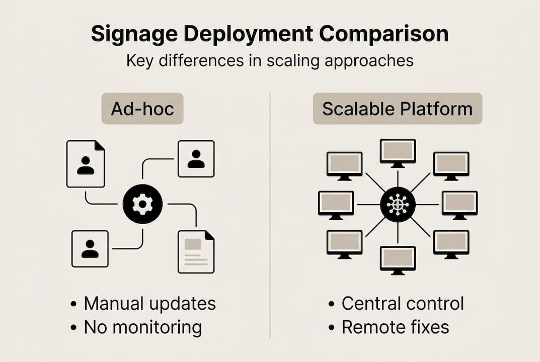 Infographic comparing scalable and ad-hoc signage
