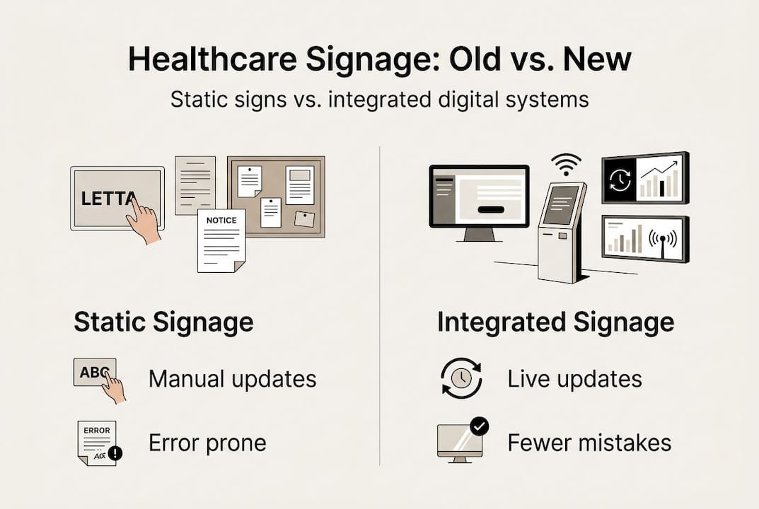 Infographic comparing static and integrated signage
