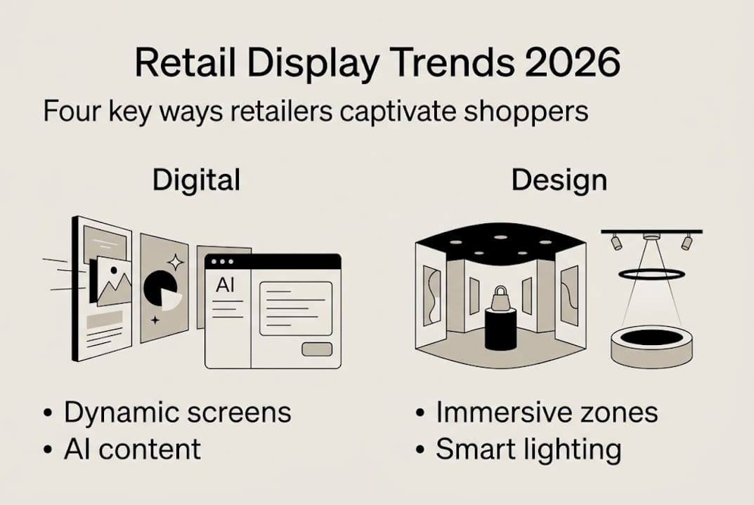 Infographic summarizing top 2026 retail display trends