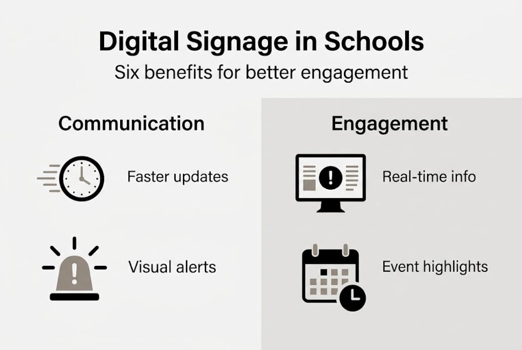 Infographic showing digital signage benefits in schools