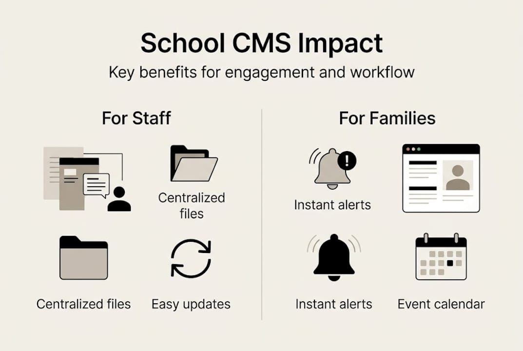Infographic shows school CMS benefits and features