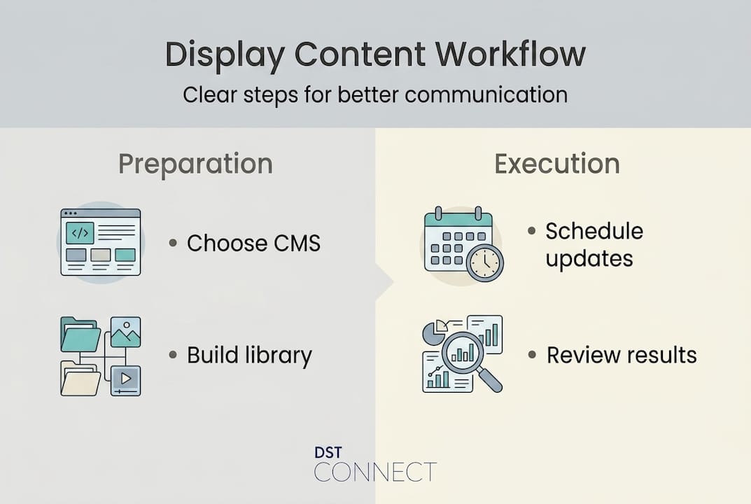 Infographic showing display content workflow overview