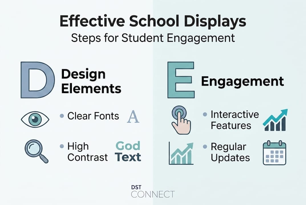 Infographic showing steps for engaging school displays